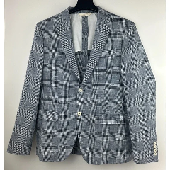 Zara Man Blazer Jacket Plaid Houndstooth Navy Blue & White US Men's Size 42 - Picture 13 of 13
